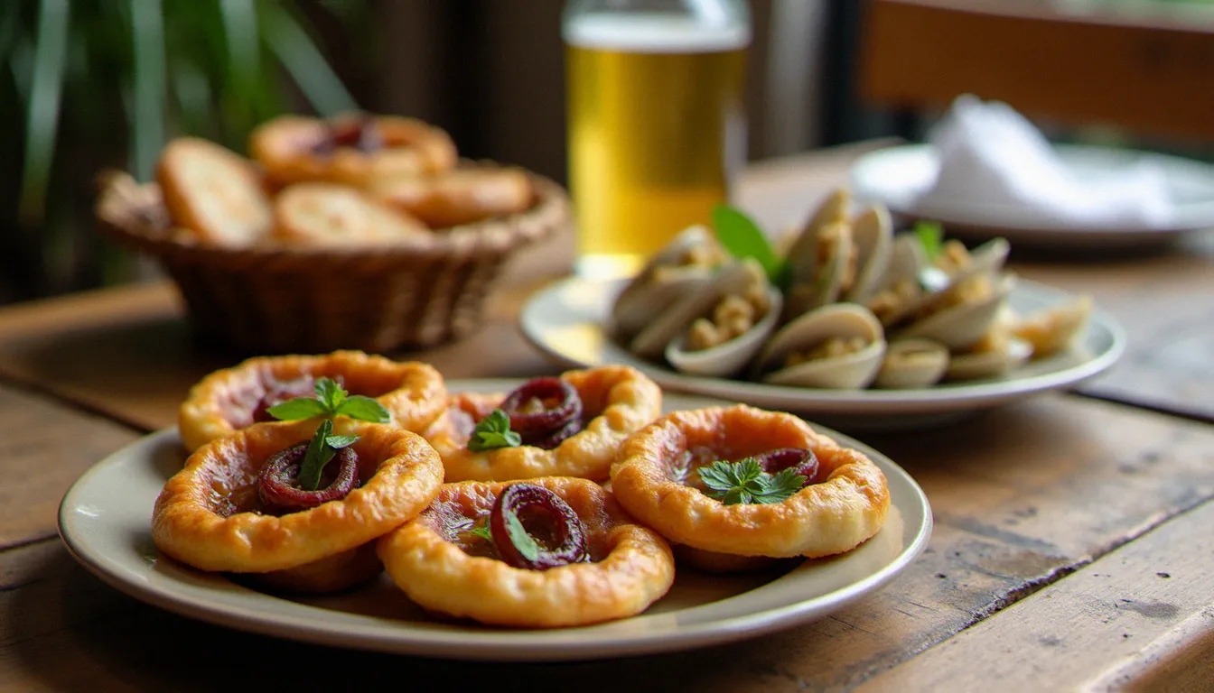 Tielles sétoises et tellines sautées à l'ail, spécialités locales servies dans un restaurant de bord de mer au cap d'Agde