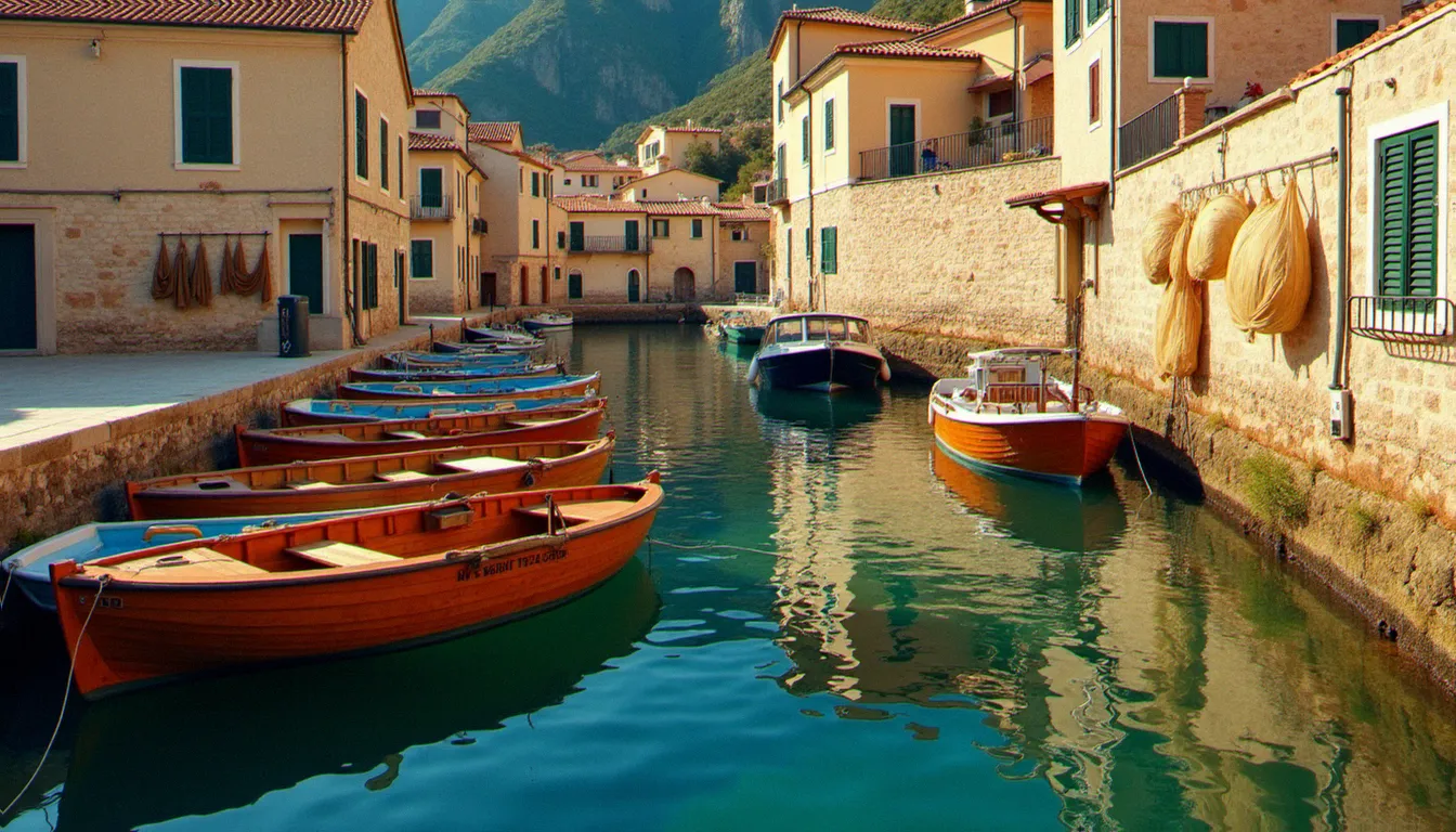 Port de pêche méditerranéen en basse saison, avec bateaux amarrés et façades en pierre, illustrant un restaurant au Cap d'Agde ouvert à l'année dans un cadre authentique